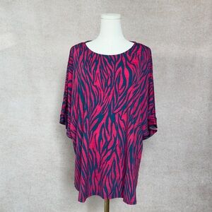 Dear Scarlett Vibrant Hot Pink & Navy Blue Top with Wide Flutter Sleeves